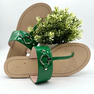 Kate Spade Cassis Patent Green Heart Thong Sandals Size 9